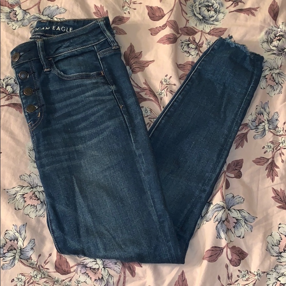 American Eagle Outfitters Dark Blue High-Rise Cropped Jeans
